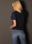 Camiseta o Blusa Azul Manga Encaje Mujer