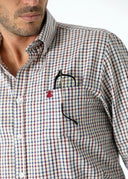 Camisa Beige Bolsillo Cuadro Caza Hombre