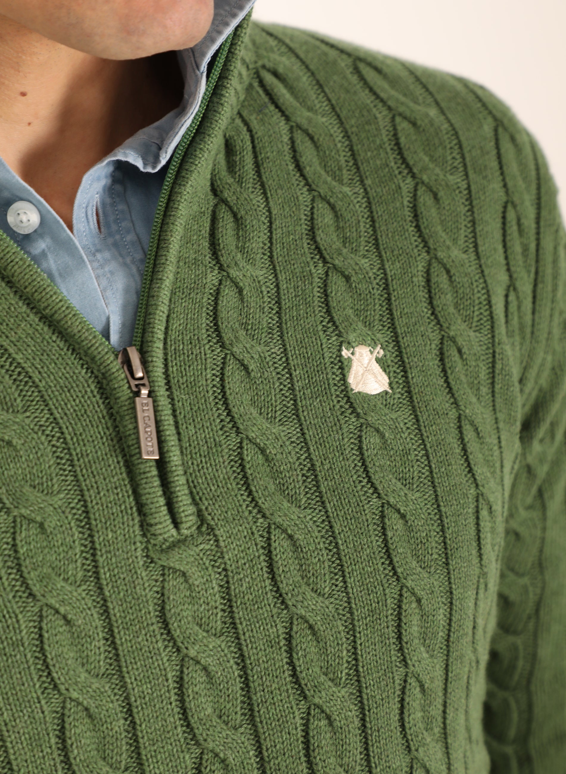 綠色八拉鍊男式毛衣
