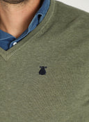 Jersey Cuello Pico Verde Algodón Hombre
