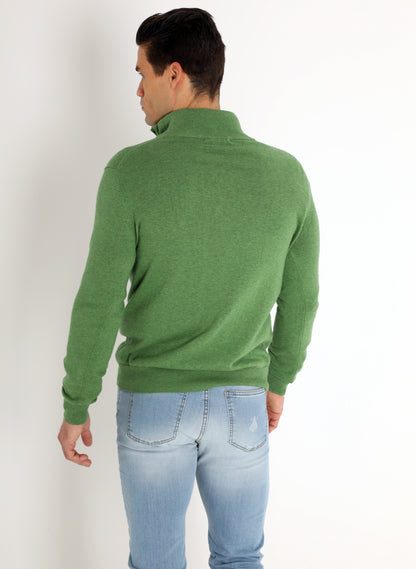 男士綠色拉鍊毛衣