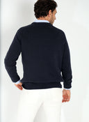 Jersey Cuello Pico Azul Marino Algodón Hombre