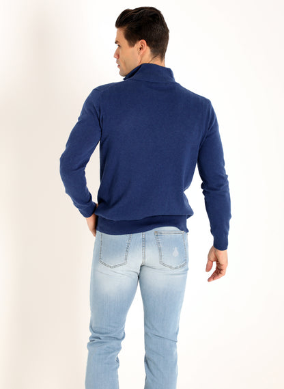 Ink Blue Zipper Men's Sweater