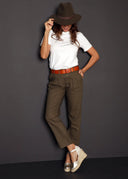 Pantalón Lino Kaki Pinzas Mujer