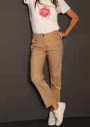 Pantalón Lino Camel Pinzas Mujer