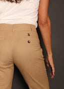 Pantalón Lino Camel Pinzas Mujer