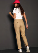 Pantalón Lino Camel Pinzas Mujer