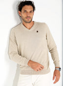 Jersey Cuello Pico Camel Algodón Hombre