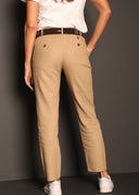 Pantalón Lino Camel Pinzas Mujer