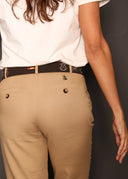 Pantalón Lino Camel Pinzas Mujer