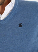 Jersey Cuello Pico Azul Añil Algodón Hombre