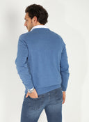 Jersey Cuello Pico Azul Añil Algodón Hombre