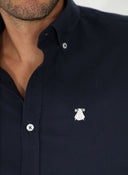Camisa Azul Marino Oxford Cuello Botón Hombre