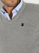 Jersey Cuello Pico Gris Algodón Hombre