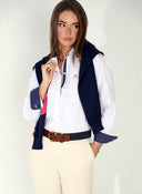 Camisa Oxford Blanca Contraste Lunares Cuello Italiano Mujer