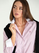 Camisa Rayas Burdeos Cuello y Puños Blancos Mujer