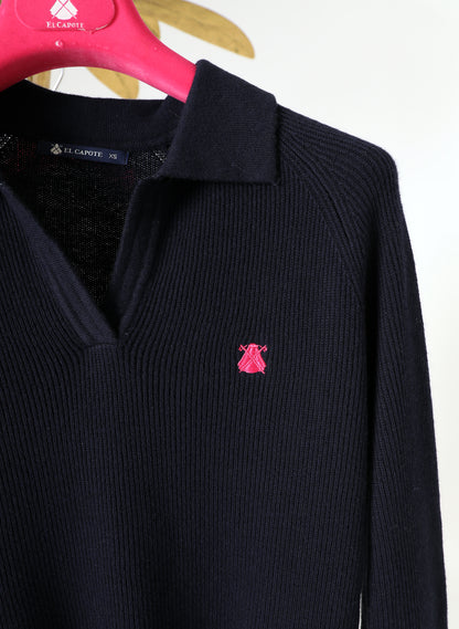 Women's Navy Polo Neck Sweater