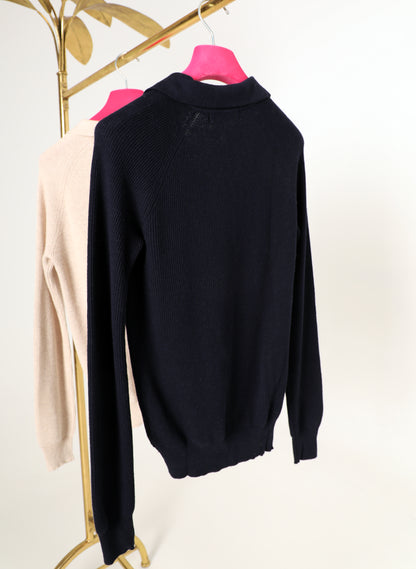Women's Navy Polo Neck Sweater