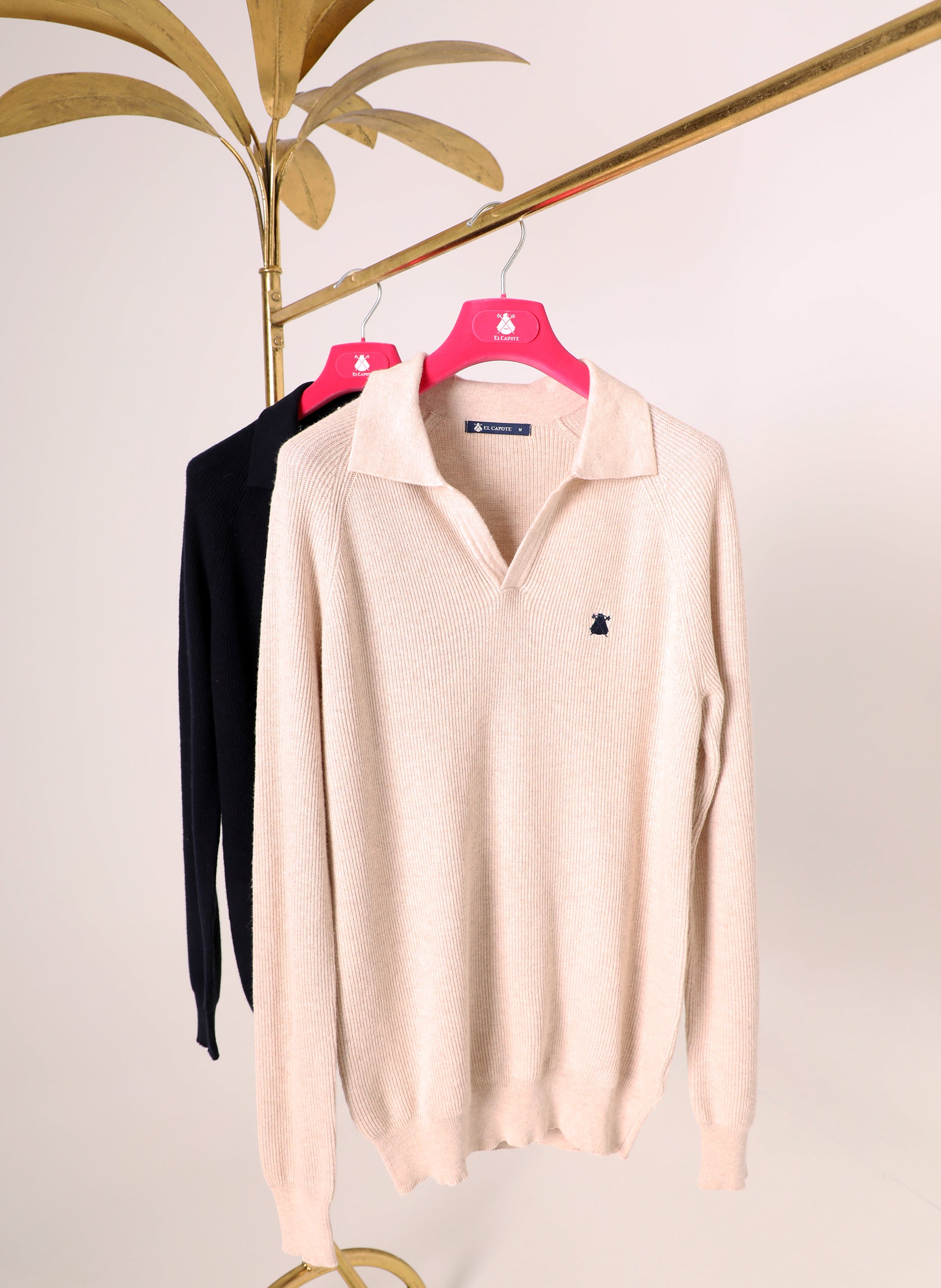 Pull Col Polo Homme Beige