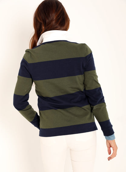 Women's Polo Rugby Blue and Green Stripes