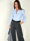 Camisa Azul Oxford España Cuello Italiano Mujer