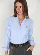Camisa Azul Oxford España Cuello Italiano Mujer