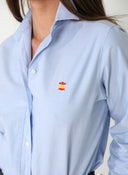 Camisa Azul Oxford España Cuello Italiano Mujer