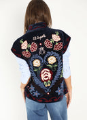 Chaleco Azul Terciopelo Bordado Flores  Mujer