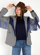 Americana Cuadros Azules/grises y Flecos Mujer