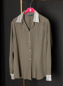 Camisa Verde Kaki Viscosa Lentejuelas Mujer