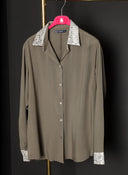 Camisa Verde Kaki Viscosa Lentejuelas Mujer