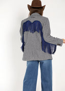 Americana Cuadros Azules/grises y Flecos Mujer