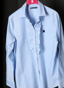 Camisa Azul  Pechera Volantes Mujer