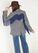 Americana Cuadros Azules/grises y Flecos Mujer