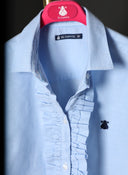 Camisa Azul  Pechera Volantes Mujer