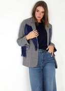 Americana Cuadros Azules/grises y Flecos Mujer