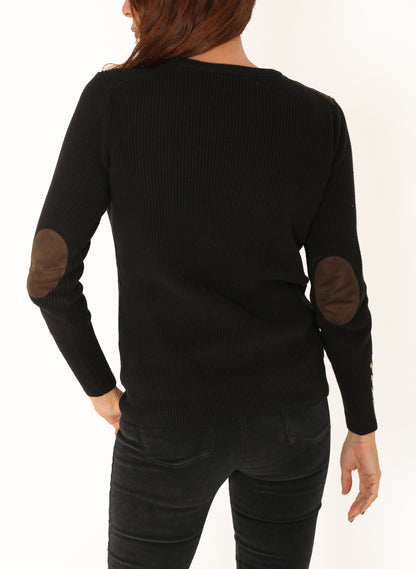 Women's Black Suede Shoulder Sweater