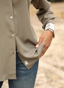 Khaki Green Viscose Sequin Shirt for Women