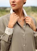 Camisa Verde Kaki Viscosa Lentejuelas Mujer