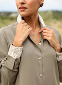 Camisa Verde Kaki Viscosa Lentejuelas Mujer