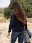 Women's Navy Contrast Trim Sweater