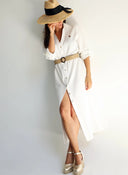 Vestido Camisero Mujer Lino Blanco