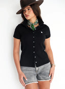 Polo Negro con Tapeta Abotonada Mujer