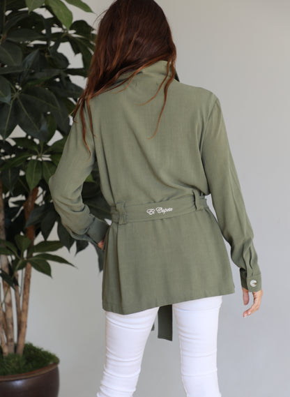 Women's Khaki Green Linen Saharan Jacket