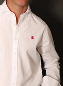 Camisa Sarga Blanca Cuello Italiano Hombre