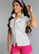 Polo Gris con Tapeta Abotonada Mujer