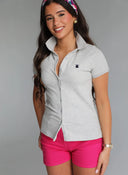 Polo Gris con Tapeta Abotonada Mujer
