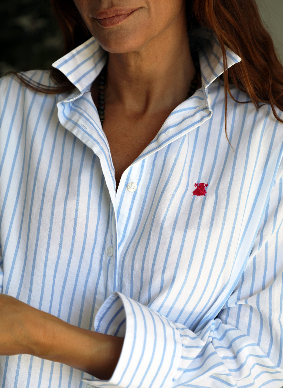 Women's White Shirt with Light Blue Stripes