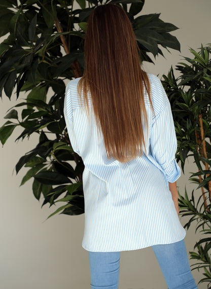 Chemise oversize à rayures bleues multiples pour femme