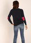 Women's Navy Blue V-neck Sweater with Elbow Patches 